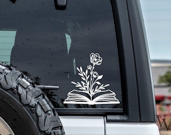 Flowers Decal, Book Decal, Book Lover Decal, Reading Decal, Vinyl Decal, Car Decal, Laptop Decal, Hydroflask Decal, Window Decal