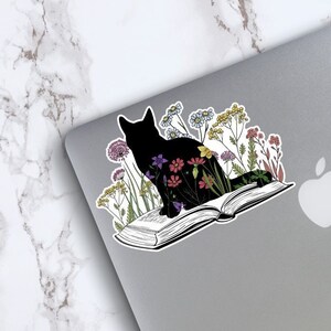 Cat Sticker, Cat and Books Sticker, Cat and Flowers Sticker, Waterproof Sticker, Car Decal, Laptop Sticker, Tumbler Sticker