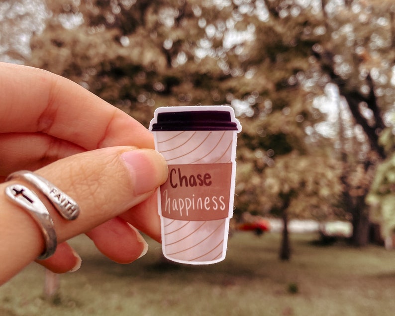 Chase Happiness Cute Motivational Glossy Sticker, Vinyl Sticker, Aesthetic Sticker For Planners and Journals, Coffee Cup Sticker image 5