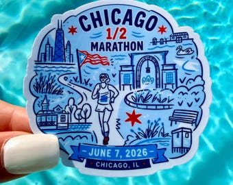 Adesivo/decalcomania impermeabile per corridori della Mezza Maratona di Chicago, ricordo della gara nella "Città del Vento".