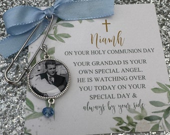 First 1st Holy Communion Personalised Photo Kilt Pin Charm Brooch/Holy Communion Gift/First Holy Communion Favors/Girl/Boy/Catholic/Baptism