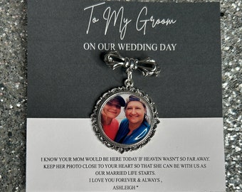 Personalised Memorial Photo Bow Charm Pin/Gift For Groom/Him/Heaven/Bride/Wedding Gift/Memory/Remembrance/Loved One/Walking Down The Aisle