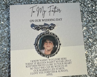 Personalised Photo Memorial Wedding Charm/Photo Pin Brooch/Bride/Heaven/Flower Charm/Memory/Father Wedding Gift/To My Dad