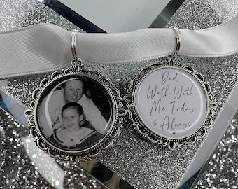 Walk With Me Today & Always Dad/Mum/Bridal Bouquet Charm/Wedding/Bride/Heaven/Flower Charm/Personalized/Memorial/Memory/Photo Wedding Charm