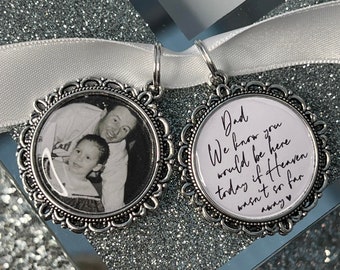 Wir wissen, dass Sie heute hier wären/Mama/Brautstrauß Charm/Hochzeit/Braut/Himmel/Blume Charm/personalisiert/Erinnerung/Foto Hochzeit Charm