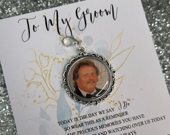 Personalised To My Groom Memorial Photo Bow Charm Pin/Gift For Groom/Him/Heaven/Wedding Gift/Memory/Remembrance/Loved/Walking Down The Aisle