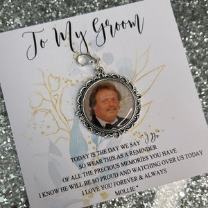 Personalised To My Groom Memorial Photo Bow Charm Pin/Gift For Groom/Him/Heaven/Wedding Gift/Memory/Remembrance/Loved/Walking Down The Aisle image 1