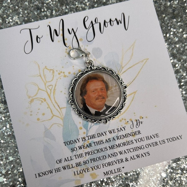 Personalised To My Groom Memorial Photo Bow Charm Pin/Gift For Groom/Him/Heaven/Wedding Gift/Memory/Remembrance/Loved/Walking Down The Aisle