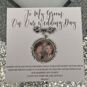 Personalised Memorial Photo Bow Charm Pin/Gift For Groom/Him/Heaven/Bride/Wedding Gift/Memory/Remembrance/Loved One/Walking Down The Aisle image 1