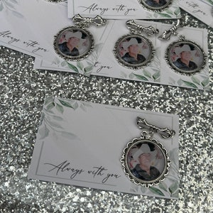 Funeral Favours Always With You Personalised Custom Memorial Photo Bow Lapel Pin Charm/Heaven/Wedding/Memory