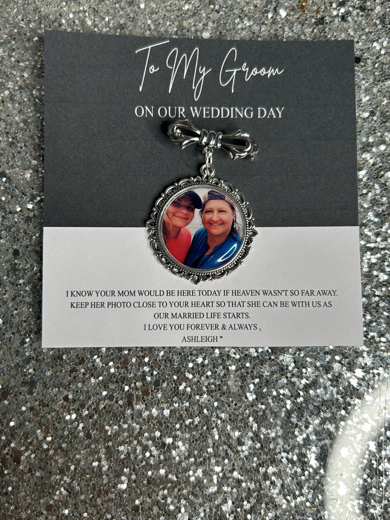 Personalised Memorial Photo Bow Charm Pin/Gift For Groom/Him/Heaven/Bride/Wedding Gift/Memory/Remembrance/Loved One/Walking Down The Aisle image 1