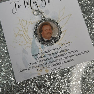 Personalised To My Groom Memorial Photo Bow Charm Pin/Gift For Groom/Him/Heaven/Wedding Gift/Memory/Remembrance/Loved/Walking Down The Aisle image 2