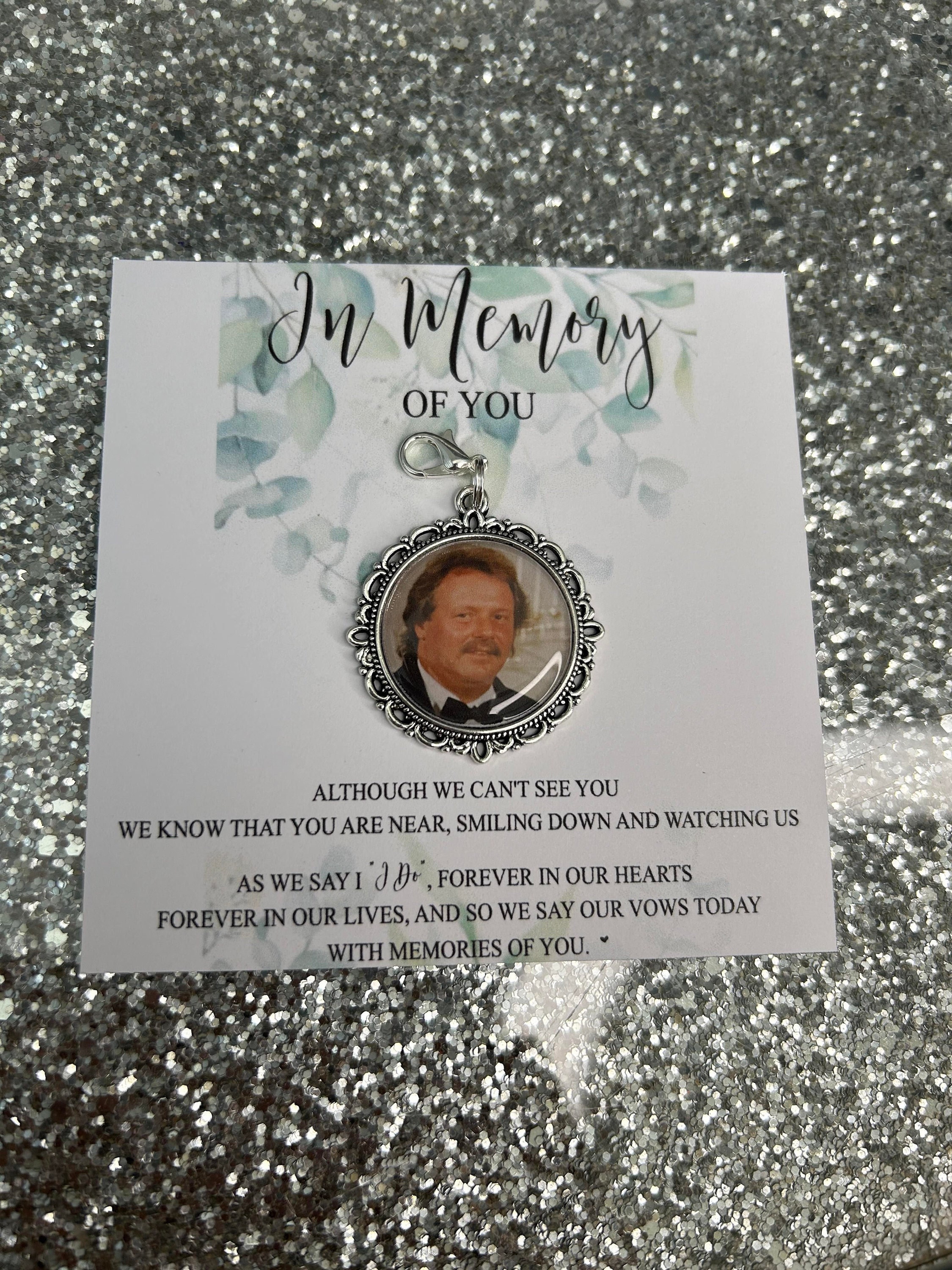 In Memory of You Personalised Photo Bow Charm Pin/gift for Groom/bride ...