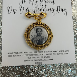 Personalised Memorial Photo Gold Bow Charm Pin/Gift For Groom/Him/Heaven/Bride/Wedding Gift/Memory/Remembrance/Loved One/Down The Aisle