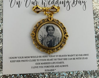 Personalised Memorial Photo Gold Bow Charm Pin/Gift For Groom/Him/Heaven/Bride/Wedding Gift/Memory/Remembrance/Loved One/Down The Aisle