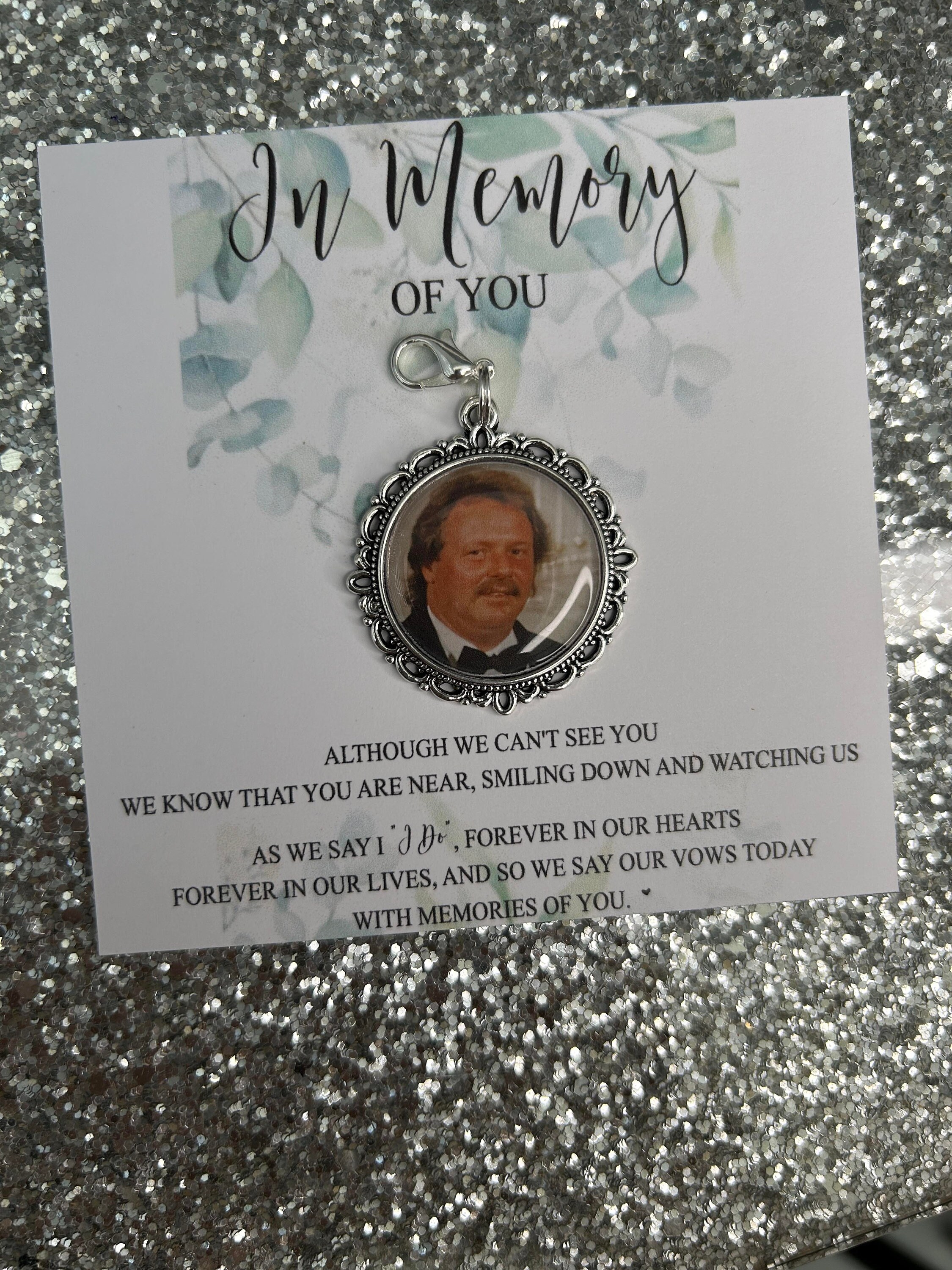 In Memory of You Personalised Photo Bow Charm Pin/gift for Groom/bride ...