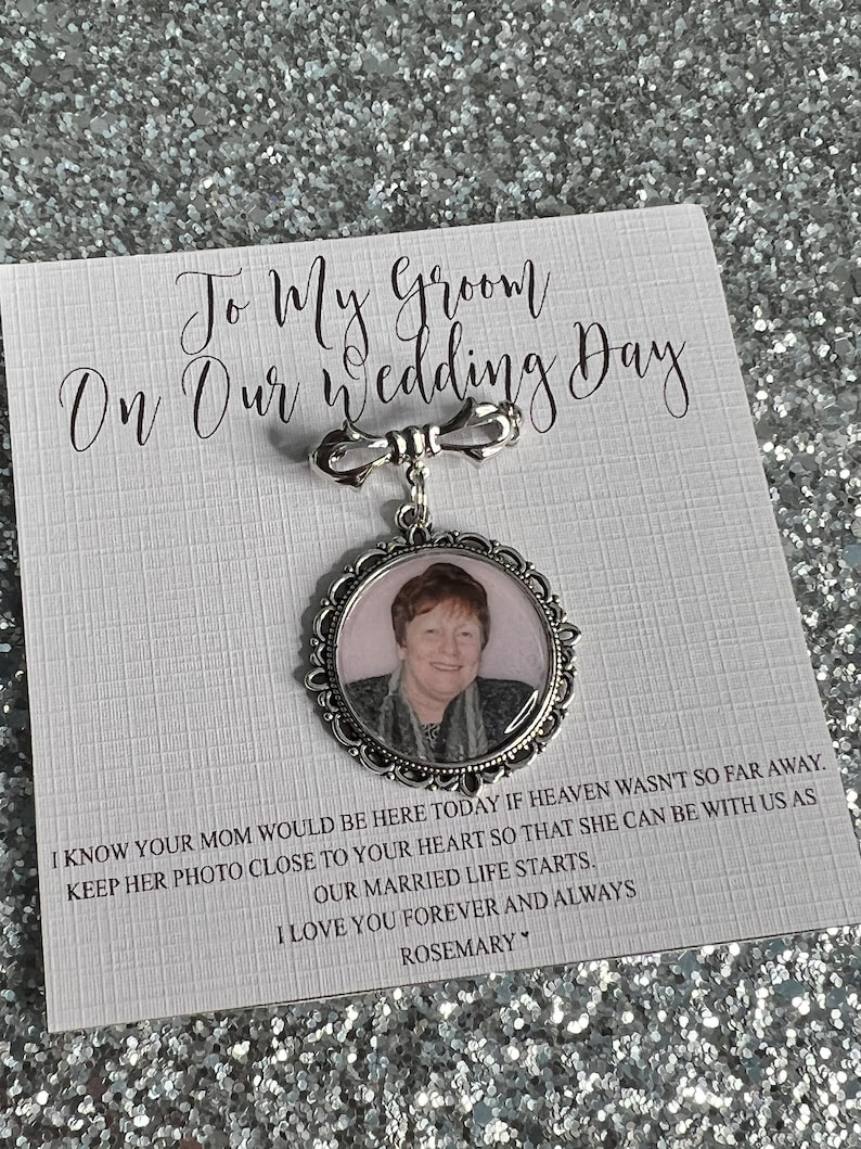 Personalised Memorial Photo Bow Charm Pin/Gift For Groom/Him/Heaven/Bride/Wedding Gift/Memory/Remembrance/Loved One/Walking Down The Aisle image 4