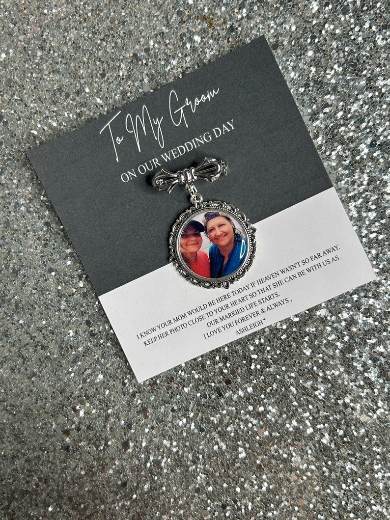 Personalised Memorial Photo Bow Charm Pin/Gift For Groom/Him/Heaven/Bride/Wedding Gift/Memory/Remembrance/Loved One/Walking Down The Aisle image 3