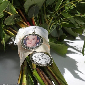 Walk With Me Today & Always Dad/Mum/Bridal Bouquet Charm/Wedding/Bride/Heaven/Flower Charm/Personalised/Memorial/Memory/Photo Wedding Charm