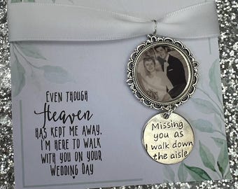 Walk With Me Today & Always Dad/Mum/Bridal Bouquet Charm/Wedding/Bride/Heaven/Flower Charm/Personalised/Memorial/Memory/Photo Wedding Charm