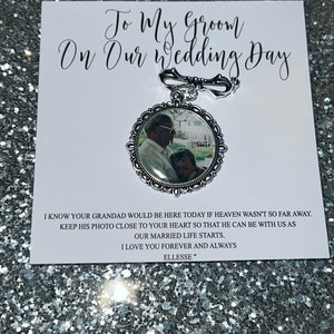 Foto conmemorativa personalizada Amuleto de arco / Regalo para el novio / Él / Cielo / Novia / Regalo de boda / Recuerdo / Recuerdo / Ser querido / Caminándote por el pasillo