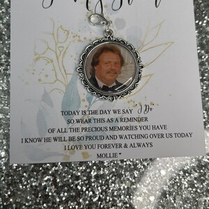 Personalised To My Groom Memorial Photo Bow Charm Pin/Gift For Groom/Him/Heaven/Wedding Gift/Memory/Remembrance/Loved/Walking Down The Aisle image 4