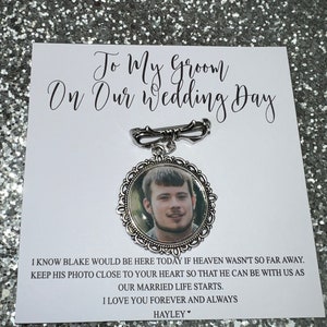 Foto conmemorativa personalizada Amuleto de arco / Regalo para el novio / Él / Cielo / Novia / Regalo de boda / Recuerdo / Recuerdo / Ser querido / Caminándote por el pasillo
