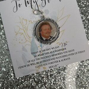 Personalised To My Groom Memorial Photo Bow Charm Pin/Gift For Groom/Him/Heaven/Wedding Gift/Memory/Remembrance/Loved/Walking Down The Aisle image 3