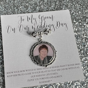 Personalised Memorial Photo Bow Charm Pin/Gift For Groom/Him/Heaven/Bride/Wedding Gift/Memory/Remembrance/Loved One/Walking Down The Aisle image 3