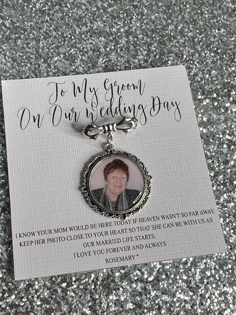 Personalised Memorial Photo Bow Charm Pin/Gift For Groom/Him/Heaven/Bride/Wedding Gift/Memory/Remembrance/Loved One/Walking Down The Aisle image 3