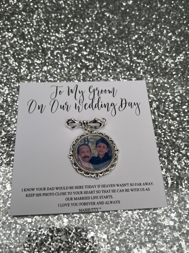 Personalised Memorial Photo Bow Charm Pin/Gift For Groom/Him/Heaven/Bride/Wedding Gift/Memory/Remembrance/Loved One/Walking Down The Aisle image 8