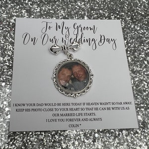 Personalised Memorial Photo Bow Charm Pin/Gift For Groom/Him/Heaven/Bride/Wedding Gift/Memory/Remembrance/Loved One/Walking Down The Aisle image 6