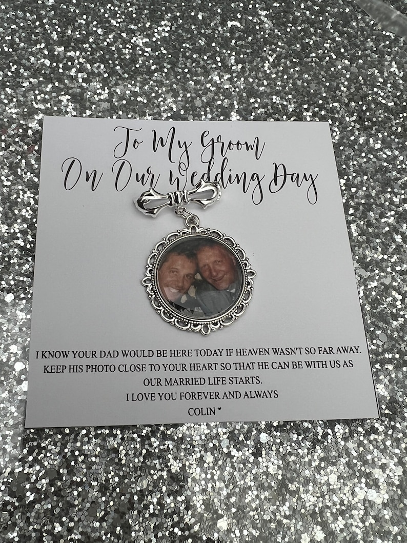 Personalised Memorial Photo Bow Charm Pin/Gift For Groom/Him/Heaven/Bride/Wedding Gift/Memory/Remembrance/Loved One/Walking Down The Aisle image 6