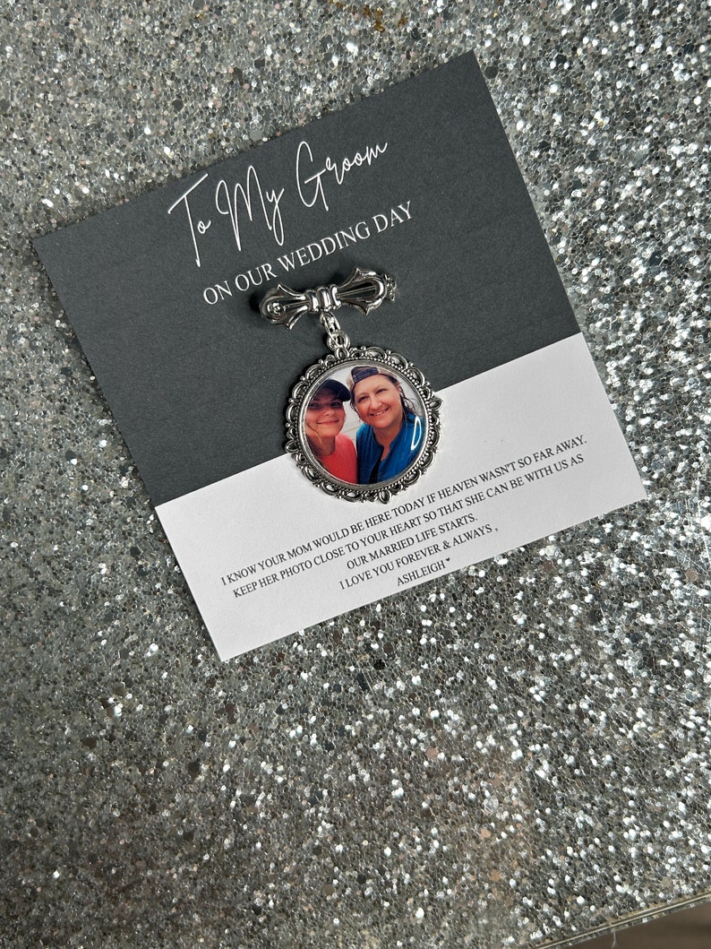 Personalised Memorial Photo Bow Charm Pin/Gift For Groom/Him/Heaven/Bride/Wedding Gift/Memory/Remembrance/Loved One/Walking Down The Aisle image 2