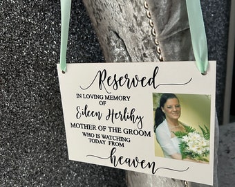 Custom Photo Wooden A5 Reserved Seat Wedding Sign/Personalised/Memorial/Memory/Watching From Heaven/Remembrance/Looking Over Us/