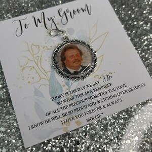 Personalised To My Groom Memorial Photo Bow Charm Pin/Gift For Groom/Him/Heaven/Wedding Gift/Memory/Remembrance/Loved/Walking Down The Aisle image 6