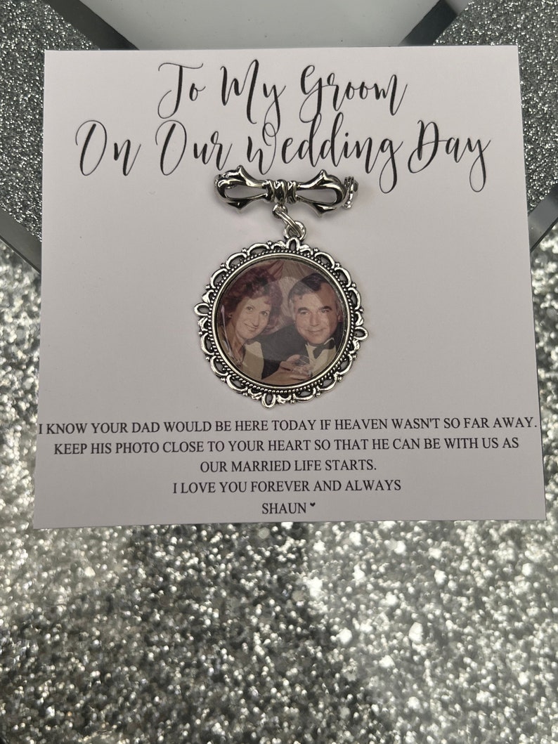 Personalised Memorial Photo Bow Charm Pin/Gift For Groom/Him/Heaven/Bride/Wedding Gift/Memory/Remembrance/Loved One/Walking Down The Aisle image 1