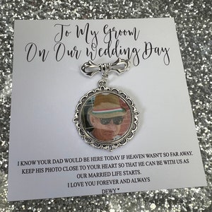 Personalised Memorial Photo Bow Charm Pin/Gift For Groom/Him/Heaven/Bride/Wedding Gift/Memory/Remembrance/Loved One/Walking Down The Aisle image 7