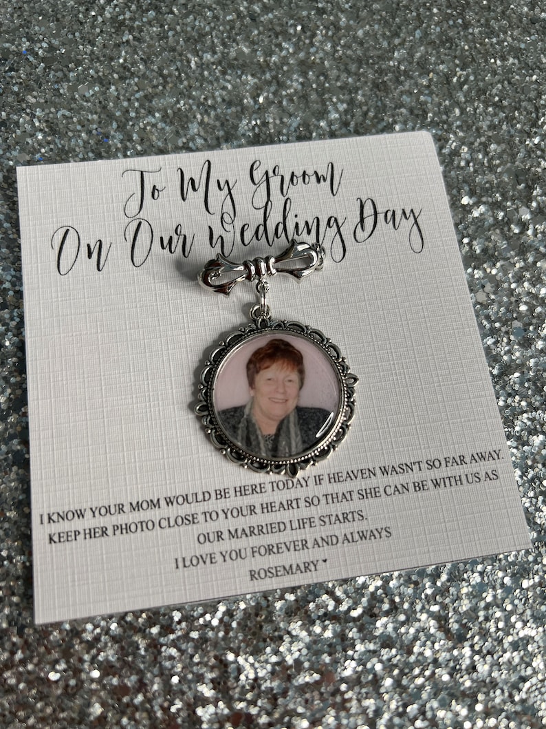 Personalised Memorial Photo Bow Charm Pin/Gift For Groom/Him/Heaven/Bride/Wedding Gift/Memory/Remembrance/Loved One/Walking Down The Aisle image 5