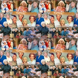 Pode incluir: Uma colagem de imagens com o elenco do programa de televisão The Golden Girls. As imagens estão dispostas em um padrão repetitivo e incluem o título do programa, "The Golden Girls".