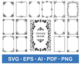 Vintage dekorativa ramar SVG-set • dekorativa vektorkanter • digital nedladdning för kort och hantverk