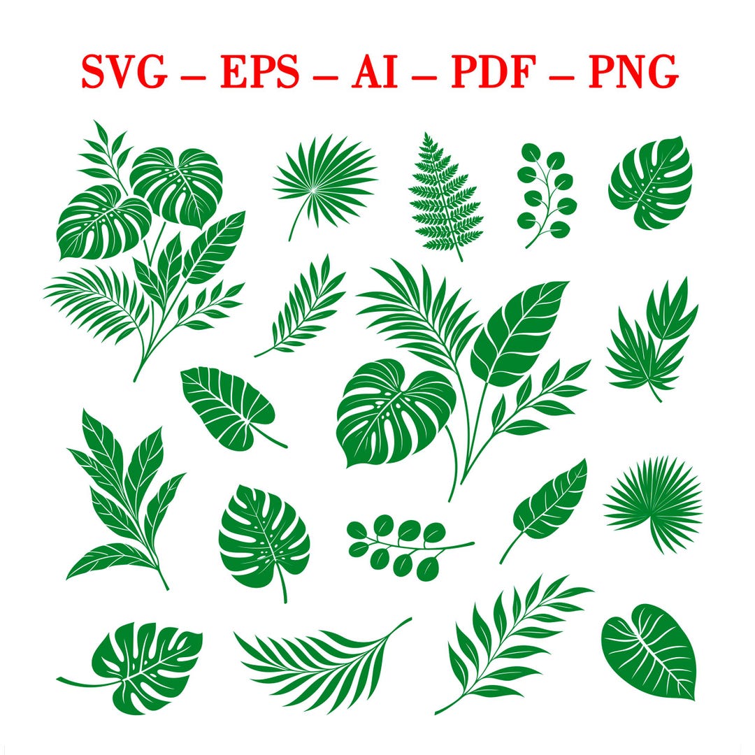 Tropical Leaves Clipart SVG, Monstera Leaf Bundle, Jungle Botanical ...
