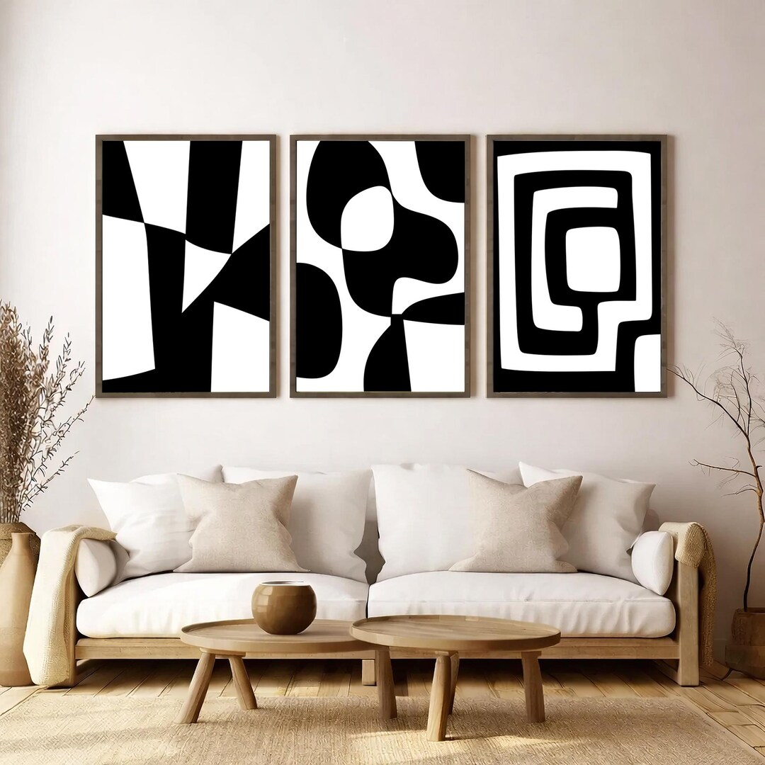 Abstract Black White Wall Art Set, Modern Minimalist Printable Poster ...