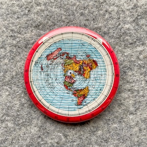 Flat Earth Pinback Button | Gleason Map pin |  USA Patriotic Pins |  Conspiracy theory keychain magnet | Made in USA