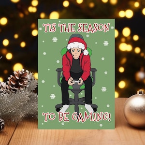 Tarjeta de Navidad de jugador - Tarjeta navideña de videojuego divertido - Tarjeta de Navidad grande tamaño A5 - Tarjeta de Feliz Navidad