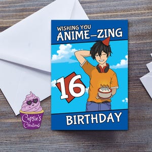 Tarjeta de cumpleaños de anime para un niño - Edad personalizable - Tarjeta de felicitación grande A5