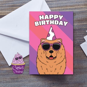 Tarjeta de cumpleaños del perro Chow Chow - Ilustración del perro - Gama de perros estilo Pop Art por Cupsie's Creations