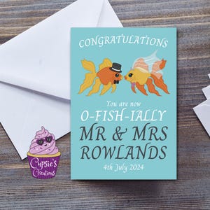Carte de félicitations personnalisée pour le jour du mariage, blague officielle de Mr & Mrs Fish, grande carte A5 personnalisée