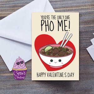 Linda tarjeta de San Valentín con fideos Pho, The Only One Pho Me - Para él - Para ella - Tarjetas divertidas - Tamaño: A5 grande o 7x5" Reino Unido