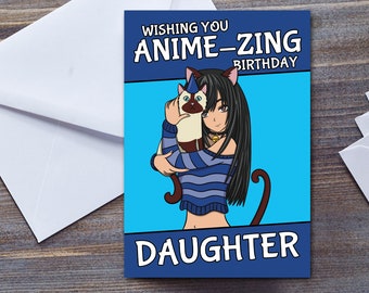 Daughter Birthday Card, Cute Anime Girl | Anime-Zing Daughter Card | Card For Girl | Card For Her | Japanese Manga And Anime Art